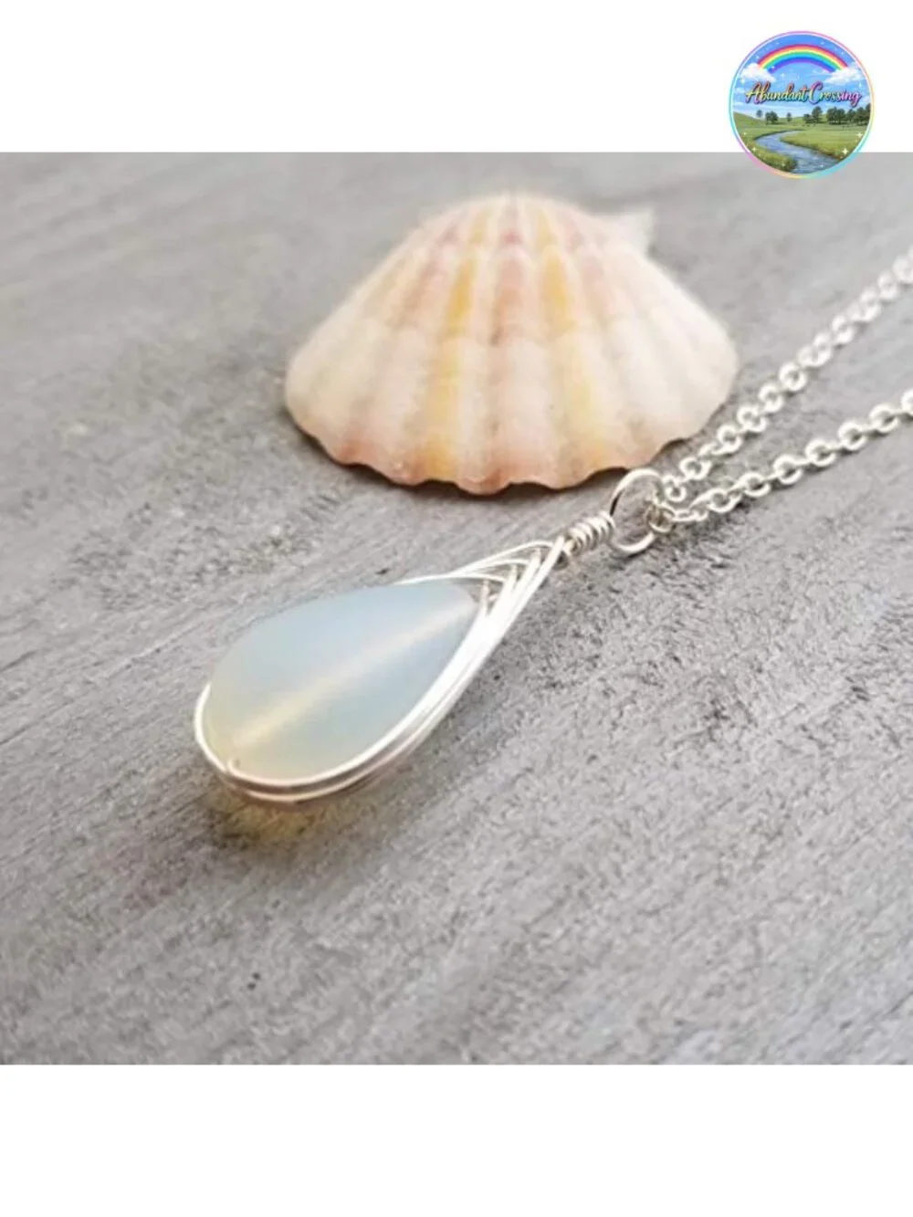 Handmade Sea Glass Necklace Hawaiian Jewelry Pendant Moonstone Braided